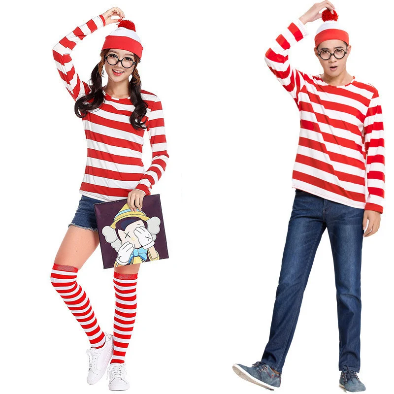 Костюм для взрослых мужчин и женщин Wally Wenda Waldo красный белый наряд книга недели