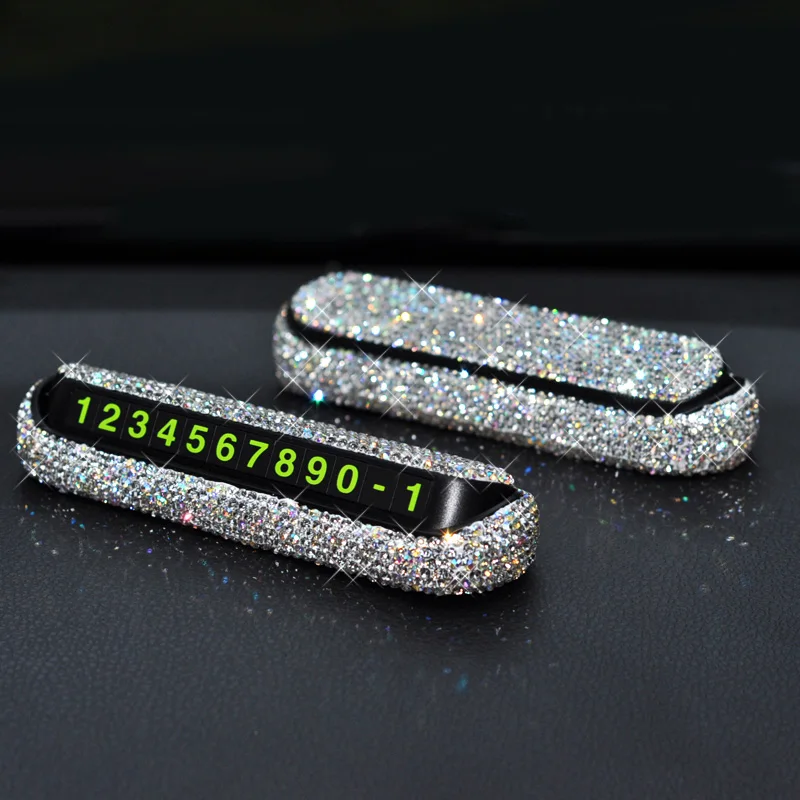 Diamond Crystal Hideable Temporary Car Parking Card Phone Number Card Plate Telephone Number Card R
