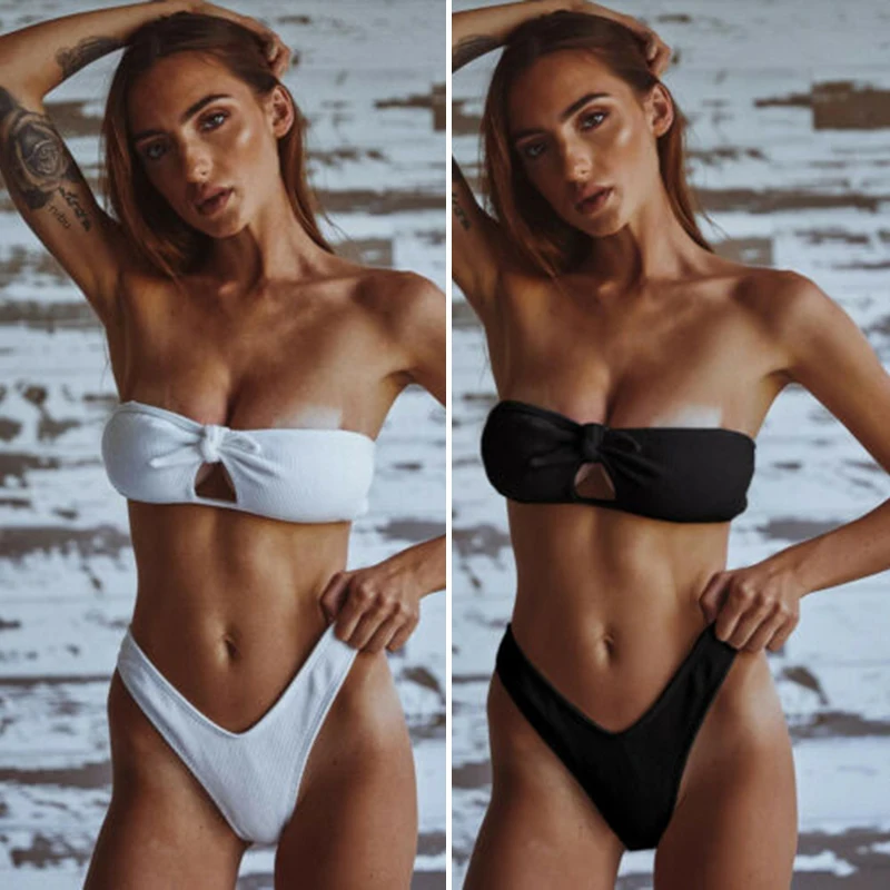 

Swimwear Women High Waist Sexy Bikini 2019 Black Bikini Set Push Up Bathing Suit Women White Summer Beachwear Micro Thong Hollow