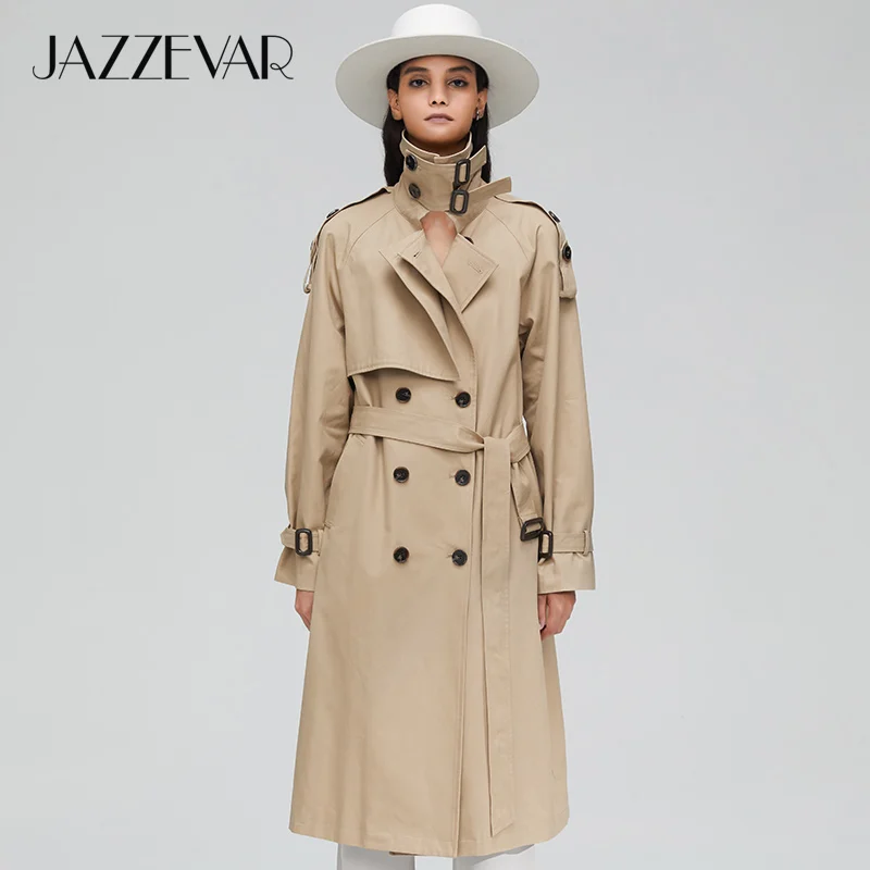 Goede Jazzevar 2019 Nieuwe Collectie Herfst Top Trenchcoat Vrouwen Double Breasted Lange Bovenkleding Voor Lady Hoge Kwaliteit Overjas Vrouwen 9003