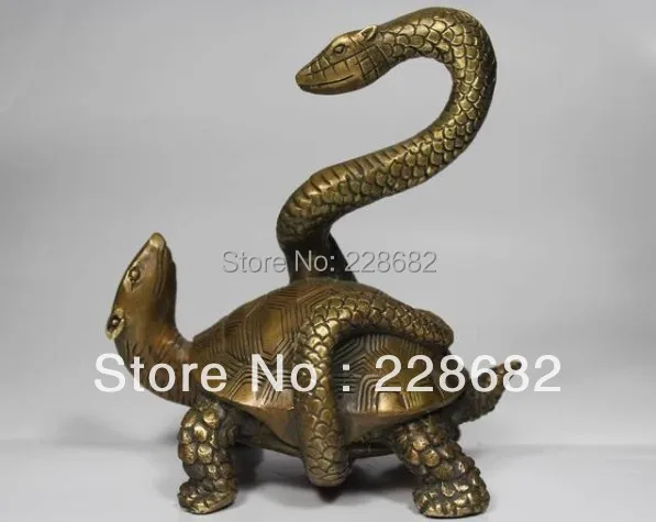 

Antiques Chinese Old Copper Handwork Snake Tortoise Statue Free Shipping