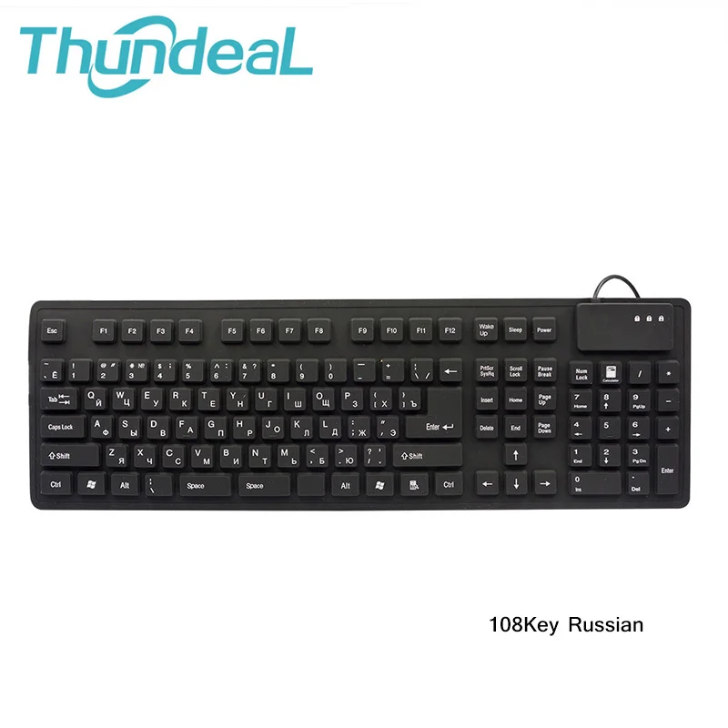 108keys Keyboards Black USB Wired Russian Letter Silicon Portable