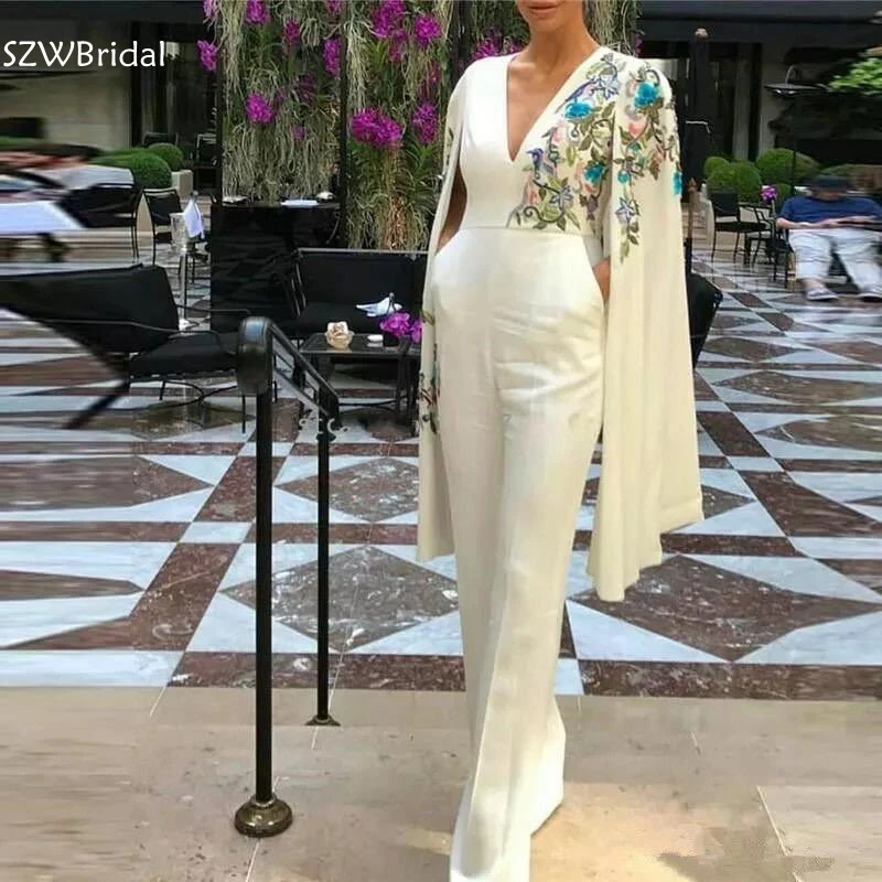 

New Arrival Ivory evening dresses 2019 Jumpsuit Dubai Arabic Evening Dress Party Pants abiye formal dress Evening gowns