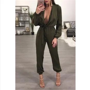 

2017 Sexy Women New Fashion Slim Jumpsuit Long Sleeve Solid Casual Ladies Romper Long Jumpsuit