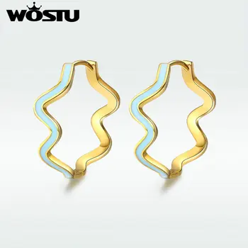 

WOSTU Minimalist Style Wave Gold Fashion Hoop Earrings For Women Wedding Engagement Earrings Luxury Brand Jewelry Gift SDTE178