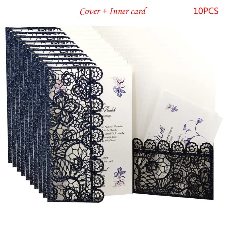  10pcs/set Laser Cut Glitter Luxury Hollow Wedding Invitations Card Lace Personalized Business Birth - 33044249617