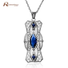 Ретро 5.6ct синий горный хрусталь подвеска солитер подлинный 925 стерлингового серебра ювелирные изделия кристалл кулон для женщин чокер коробка