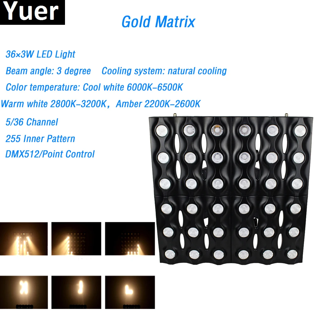 

2018 New 36x3W Led Gold Matrix Light 5/36 channels led lamp 3 Beam angle 255 Inner Pattern DMX512 AC90-240V for DJ Disco stage