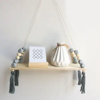 

Creative Kids Room Wooden Beads Tassel Wall Shelf Room Storage Organization swing shelf Wall Hanging Decor