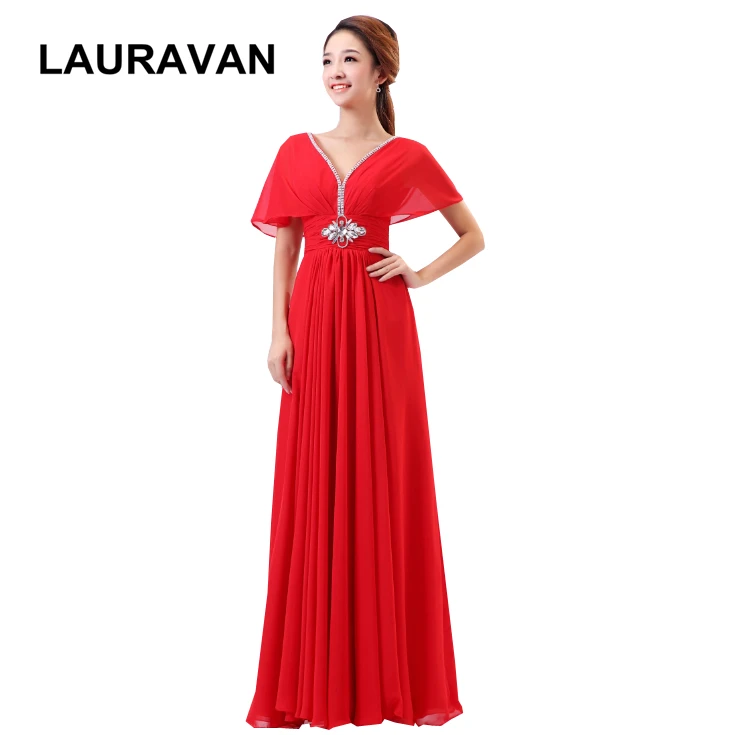 Lange rode chiffon v-hals moeder van de bruid jurken plus size rode capped mouwen dres gown voor bruiloftsgasten vrouw Lange rode chiffon v-hals moeder van de bruid jurken plus size rode capped mouwen dres gown voor bruiloftsgasten vrouw