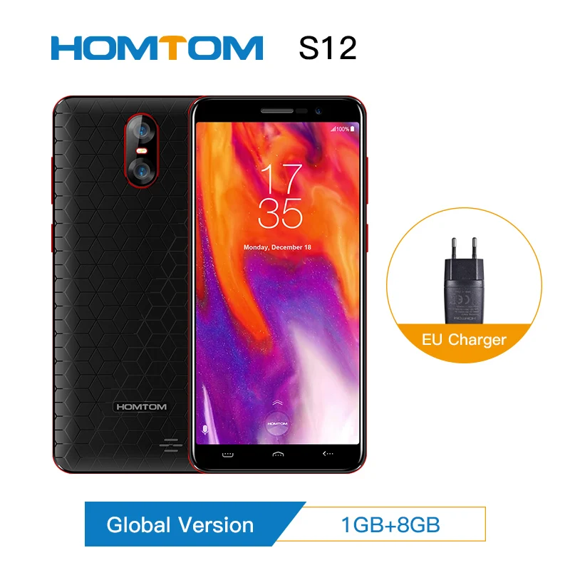 

HOMTOM S12 Full Screen Mobile Phone 1GB RAM 8GB ROM 5.0 inch Android 6.0 Quad Core 8MP 2MP Back Dual Camera 3G WCDMA Smartphone