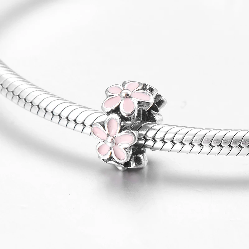 Круглые розовые эмалированные бусины в подарок, подходят к оригинальному браслету Pandora, изготовление ювелирных изделий