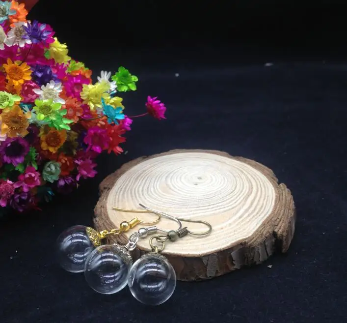 100sets/lot 14*4mm ball glass globe lace beads cap ear hook earrings