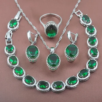 

Green Cubic Zirconia Jewelry Sets For Women Wedding Costume Silver Color Earrings Rings Bracelet Necklace Set 2020 New YZ0192
