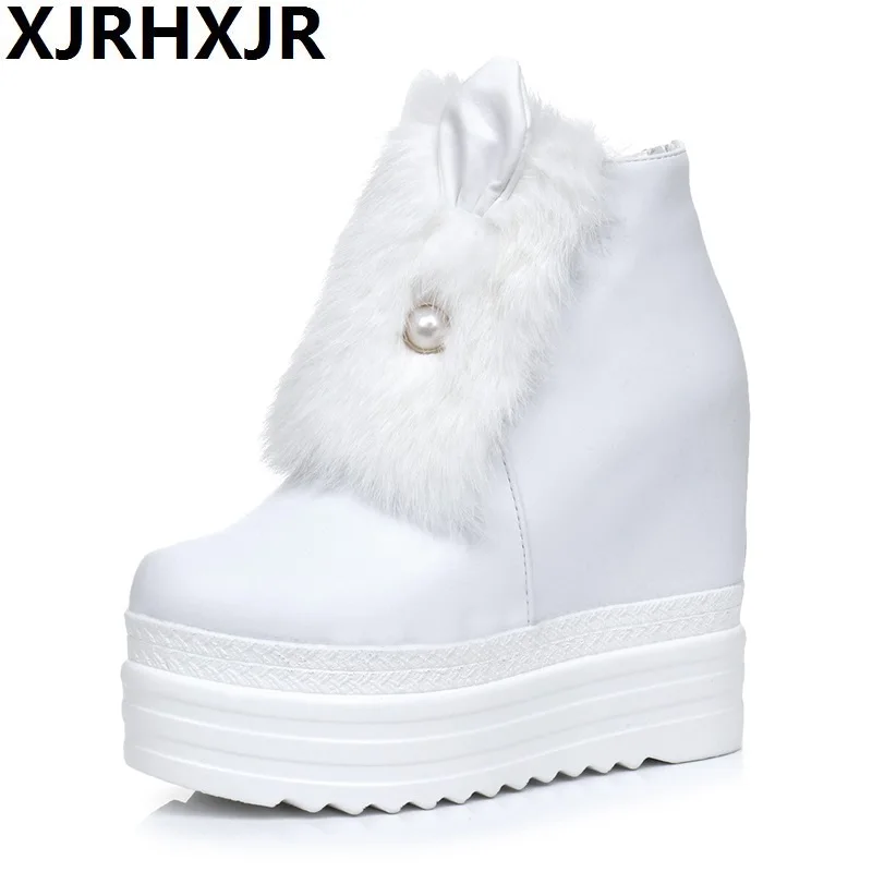 

2019 Fashion Women Casual Shoes Winter Platform Wedge Ankle Boots Height Increasing Flock Shoes Keep Warm Fur Zipper Snow Boots