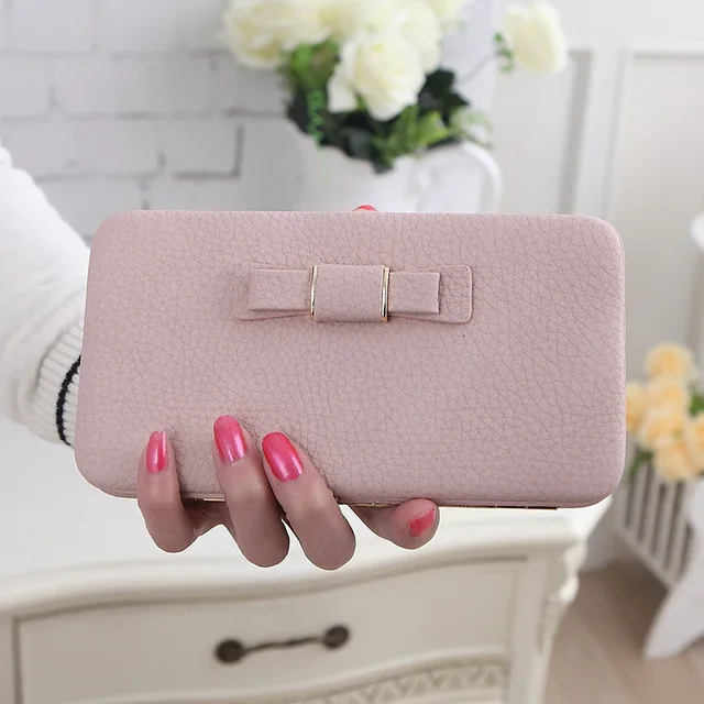 Для женщин-бумажник с откидной крышкой, чехол-кошелек, знаменитый женский кошелек бренд, с отделением для карт, карман для сотового телефона подарки для Для женщин сцепление с денежной сумкой D505 - Цвет: Розовый