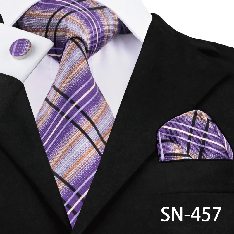 SN-457 Hi-Tie, роскошные шелковые фиолетовые галстуки с цветочным узором пейсли для мужчин, набор галстуков и носовых платков, модные дизайнерские деловые свадебные мужские галстуки - Цвет: SN-457