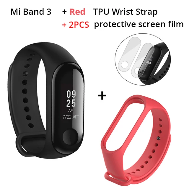 Глобальная версия Xiaomi mi Band 3 Smart Tracker Band 3 Xiao mi Band 3 Push Message сердечного ритма трекер русский английский испанский меню - Цвет: Add Red Strap