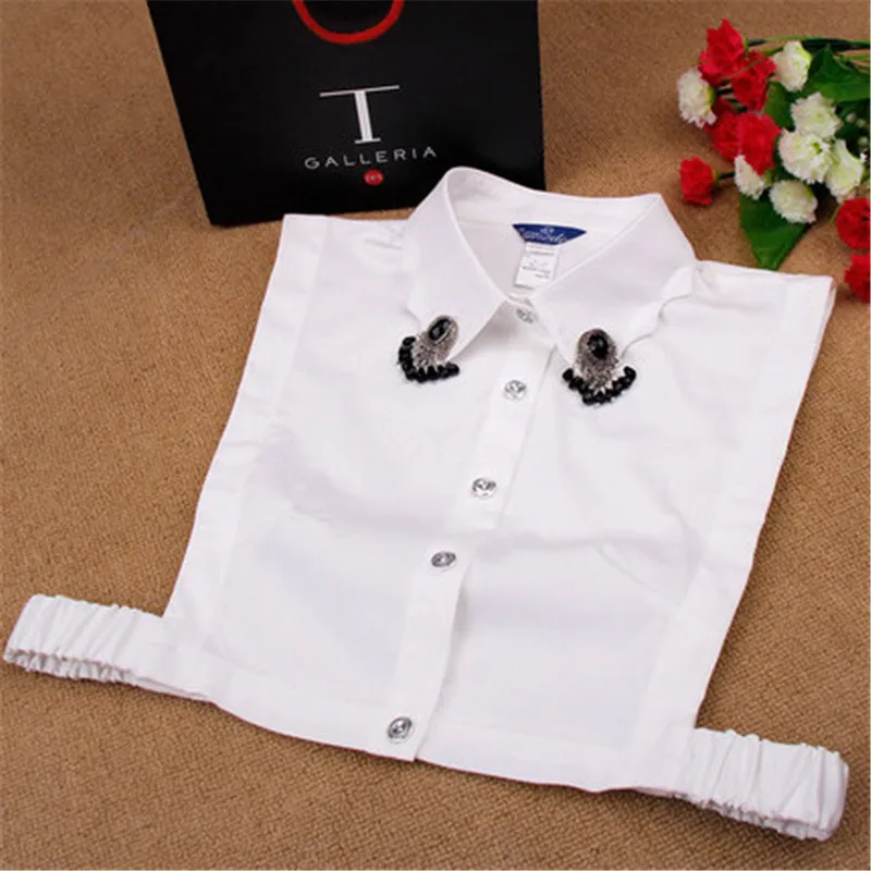 الكورية نمط انفصال طوق للنساء وهمية نصف بيتر بان للإزالة طوق قميص سترة بيضاء مع قميص باعتقاله المرفقة