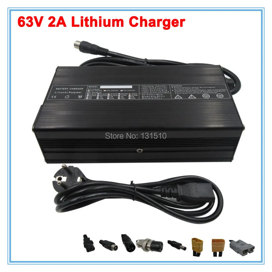 

55.5V 2A lithium Charger Ouput 63V 2A li-ion charger RCA Port Used for 55V 15S 20AH 30AH electric bike battery Free shipping