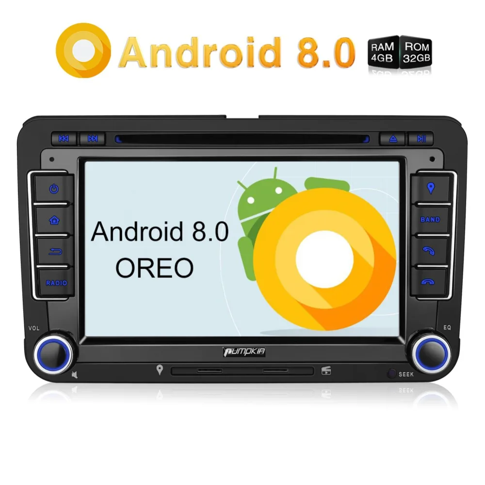 

Pumpkin 2 Din 7''Qcta-core Android 8.0 GPS Navigation Car Radio Stereo DVD Player For VW/Skoda/Seat FM Radio Wifi DAB+ Headunit