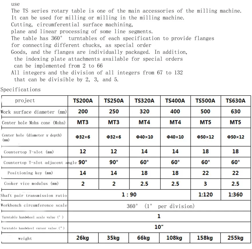 Фрезерный стол поворотный стол, роторная индексационная пластина TS250A(поверхность диска 250 мм) горизонтальная фиксированная шкала Таблица