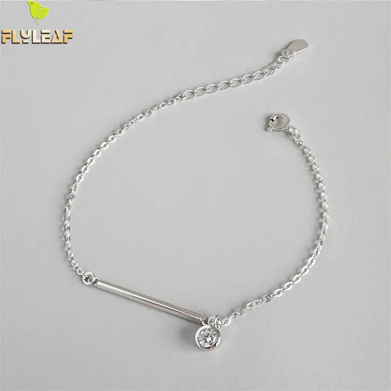 

Flyleaf 925 Sterling Silver Bracelets For Women Geometric Strip Cubic Zirconia Simple Fashion Fine Jewelry Bracelets & Bangles