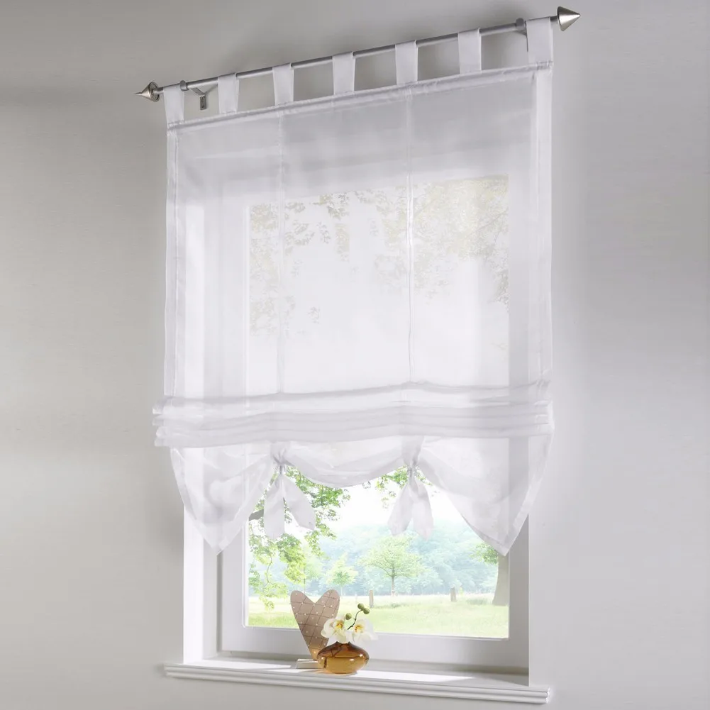 Cortina de puerta de ventana de tul corto de oficina/café rojo Panel transparente blanco Floral persianas romanas Cortina de puerta de ventana de tul corto de oficina/café rojo Panel transparente blanco Floral persianas romanas