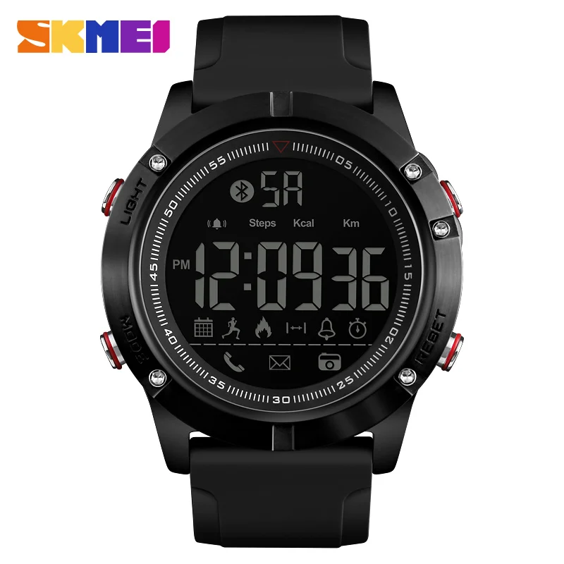 

SKMEI Brand Men Black Bluetooth Smart Watch Man Sport for Android IOS Operating Phone Military Design Pedometer Calories Watches
