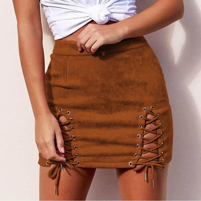 

Fashion Women Mini Skirt Lace Up Bandage Sexy Streetwear Bodycon Women Bottoms Female Pencil Skirts 2018 Autumn New Arrival