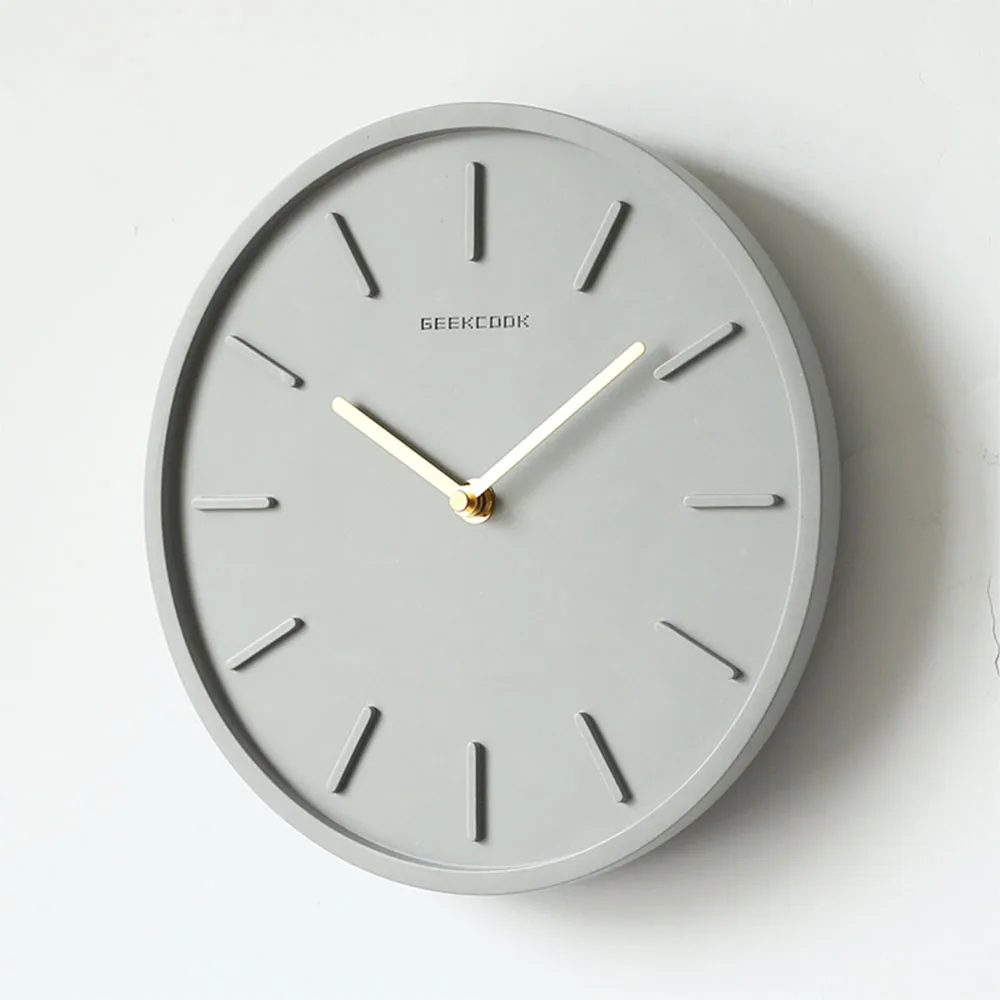 Nordic Cement Wall Clock with Metal Pendulum Bedroom Silent Needle Clock Living Room Industrial Wind Decor 10 inch Round Clocks