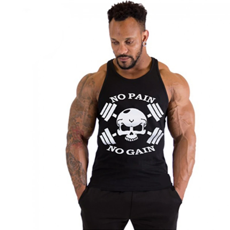 

Summer Men Bodybuilding Compression Running Vest Top Gym Fitness Clothing Male Fashion Casual Printed Sling Vest T-shirt