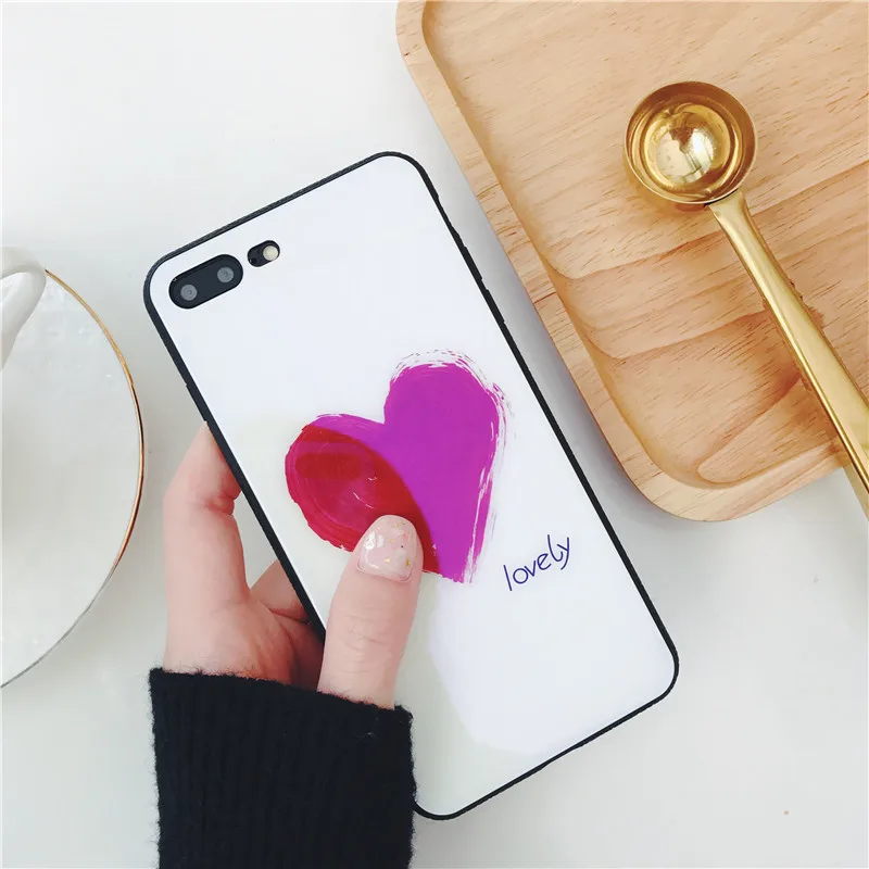 Tfshining Love Heart Tempered Glass Case For iPhone X Cute Bright Light Protective Back Cover Cases For iPhone 6 6s 7 8 Plus bag (4)