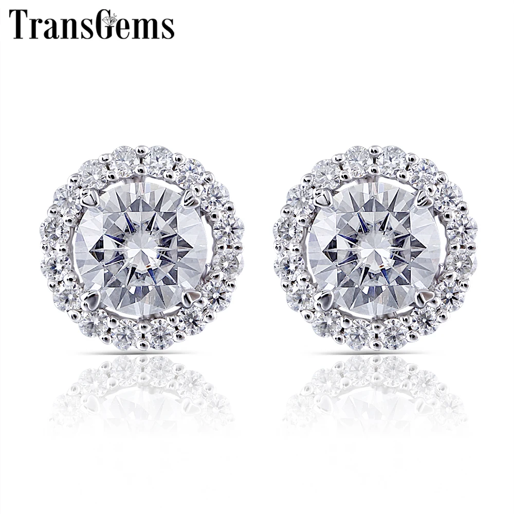 Transgems 10K White Gold Center 5.5mm F color Clear Moissanite Stud Earring with Accents Jackets Push Back for Women Transgems 10K White Gold Center 5.5mm F color Clear Moissanite Stud Earring with Accents Jackets Push Back for Women
