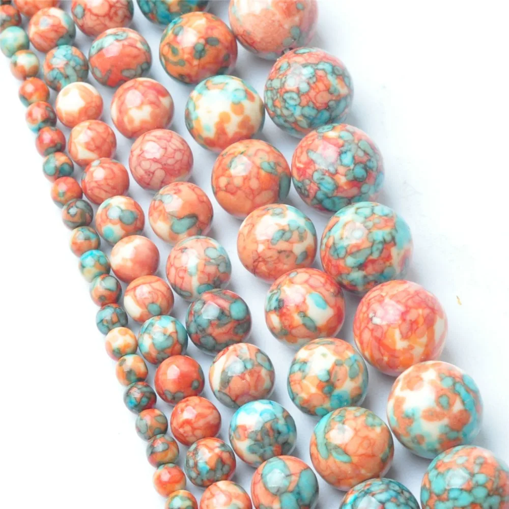 LNRRABC 4MM 6MM 8MM 10MM 12MM Natural Orange Blue Rainbow Stones Round Spacer Loose Beads For Necklace Bracelet Charms Jewelry | Украшения