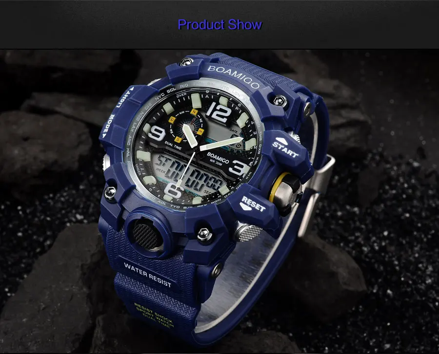 BOAMIGO Brand Men Sports Watches Military LED Digital Analog Wrist Watch man shock Swim Waterproof Blue Clock Relogios Masculino