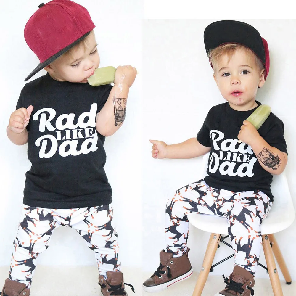 

Toddler Baby Kids Summer Boys Sets Cotton Clothes Letter Print Tops Shirt Pants Outfit boys clothing sets Clothes Dropshipping
