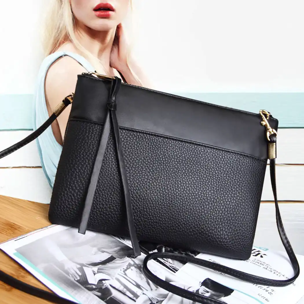 simple black leather bag