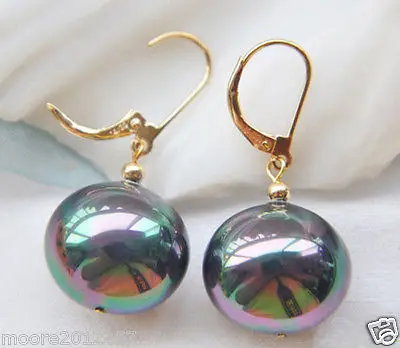 

Free Shipping >> HUGE Lustrous 20MM ROUND PEACOCK BLACK SOUTH SEA SHELL PEARL DANGLE EARRING