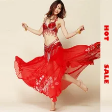 Belly Dance Skirt 3 Pieces(bra +belt + Skirt) Belly Dance Costume Set Egypt Bollywood Indian Costumes Red/purple Beading Wear