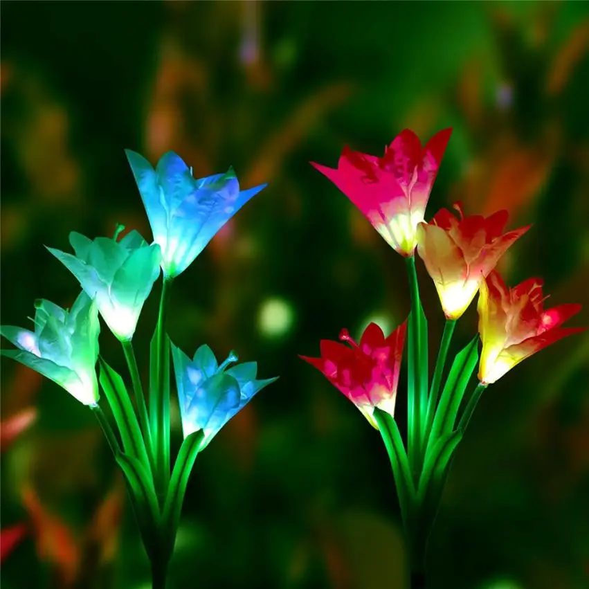 

2 Pcs Home Garden Solar Light Lily Flower Solar Powered Garden Stake Light Multi-color Change LED Light Solar Flower Lamp