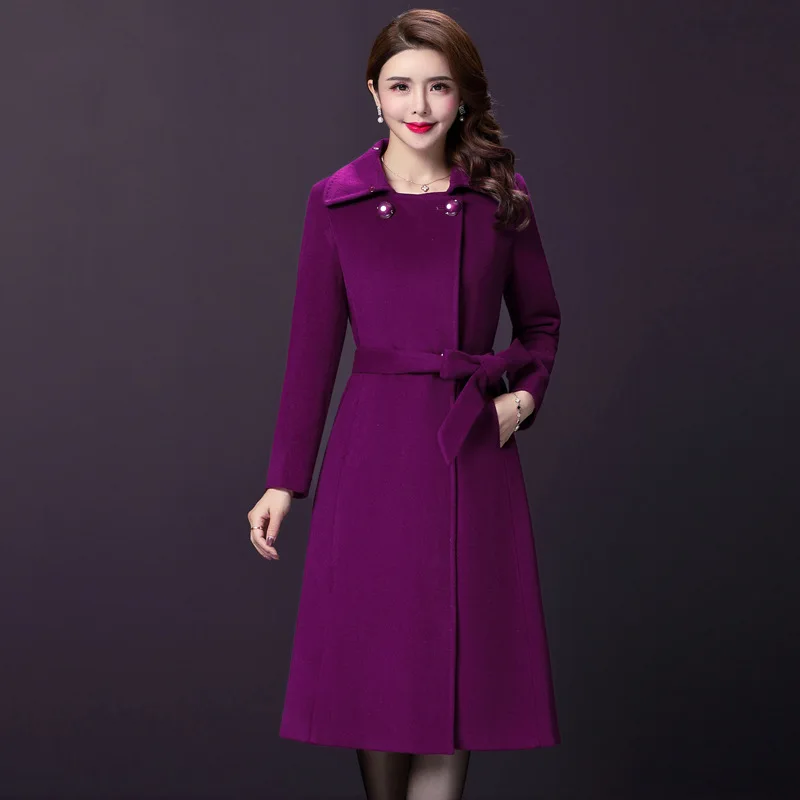 

Fashion Solid Women Long Wool Blend Coat Office Lady Slim Cashmere Jacket Single Button Ladies Coats