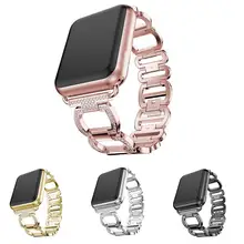 Ремешок из нержавеющей стали, металлические стразы, встроенный браслет, ремешок, подходит для Apple Watch 1/2/3
