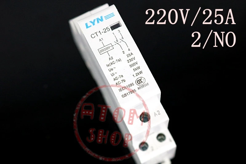 CT1 CT1-25 25A Американская классификация проводов 2р 230v 50 или 60 Гц Din rail AC контактор для дома LYN 2NO