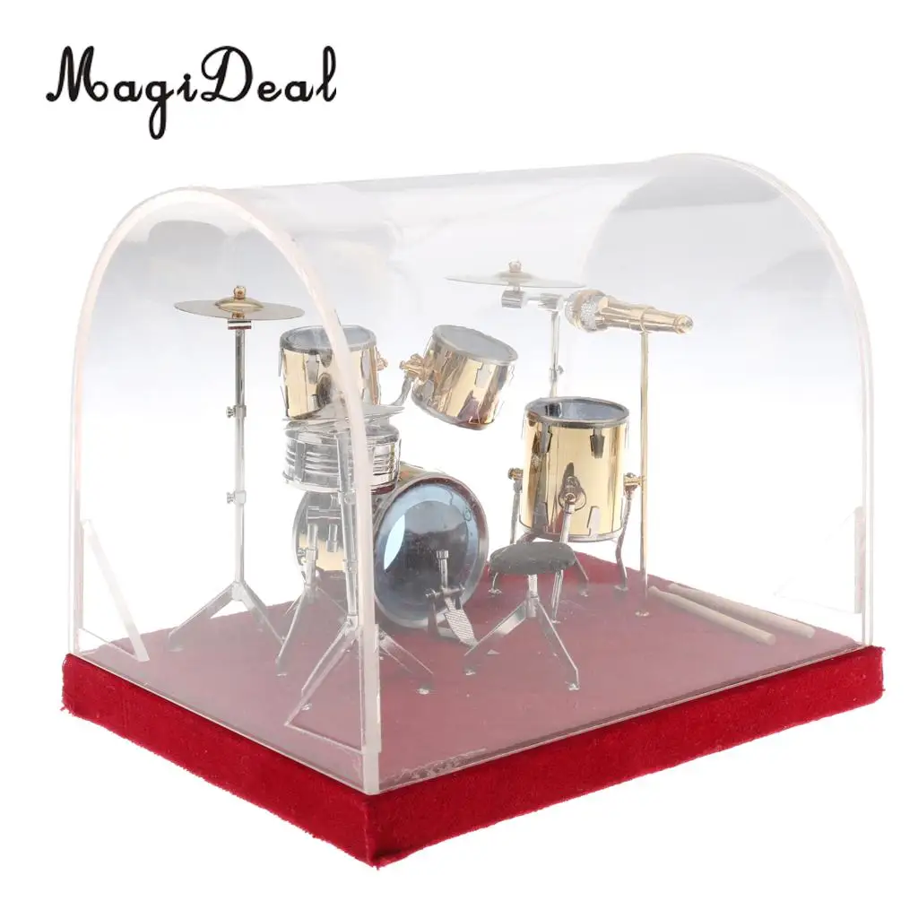 14*10*10cm Miniature Copper Drum Set Musical Instrument Model for Dollhouse Home Room Desk Table Display Ornaments Children Toy