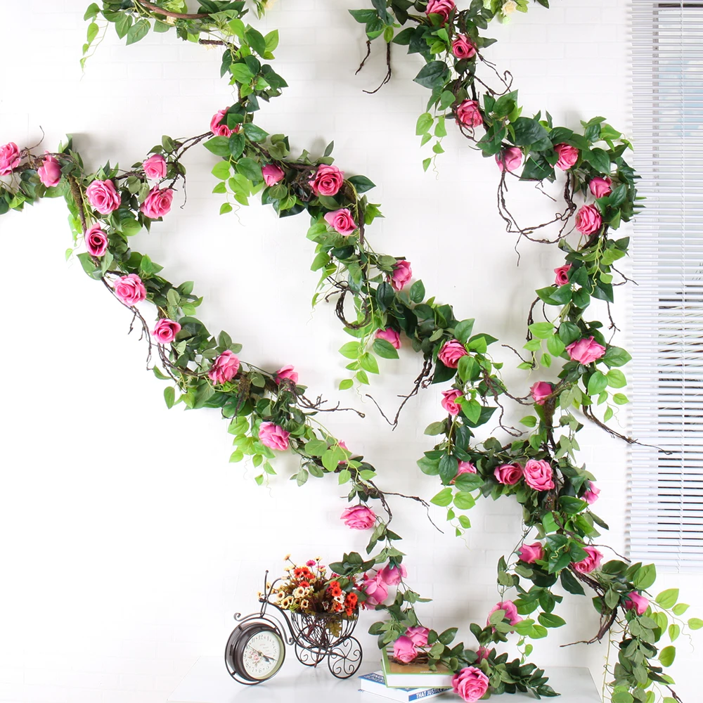 rose vine Wedding Decoration Artificial flowers Fake Silk Rose Flower Vine Hanging Garland Home Decor flower rattan for ceiling