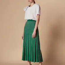 Зеленый полосатый тонкий длинный Плиссированные Юбки трикотажные Весна новое поступление леди сладкий юбки длиной до пола