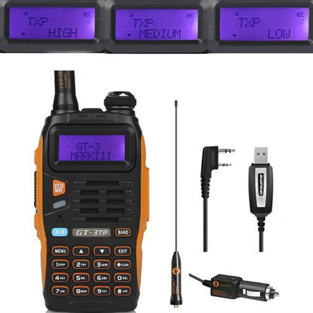 

Baofeng GT-3TP MarkIII TP 1/4/8Watt High Power Dual-Band 2M/70cm Ham Two-way Radio Walkie Talkie with Programming Cable