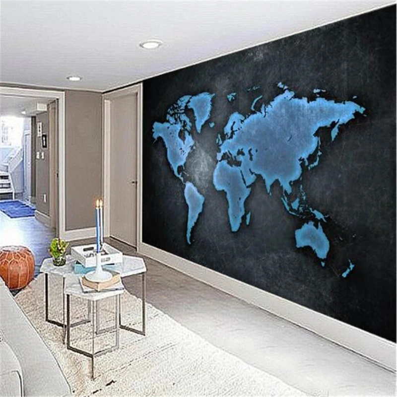 

beibehang wallpaper quality silk cloth wallpaper HD blue map of the world the sofa decorative painting 3d large mural wallpaper