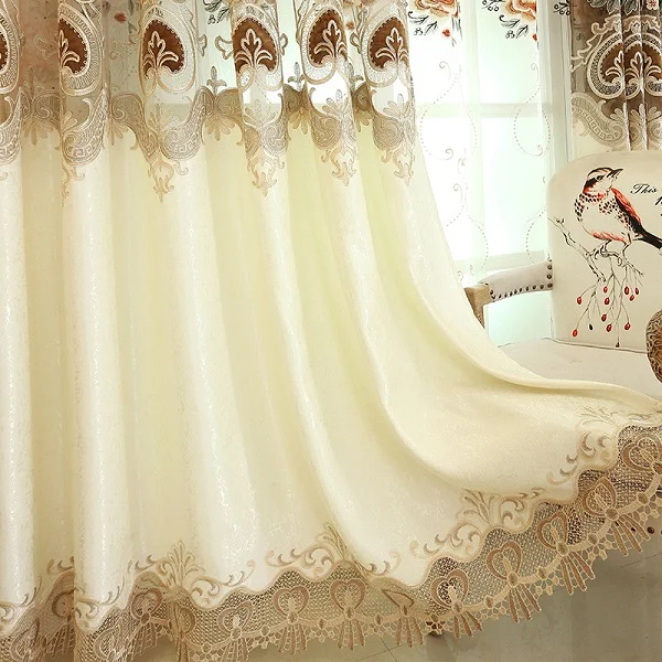 Finished Product Beautiful Openwork Cream Color Curtains for Living
